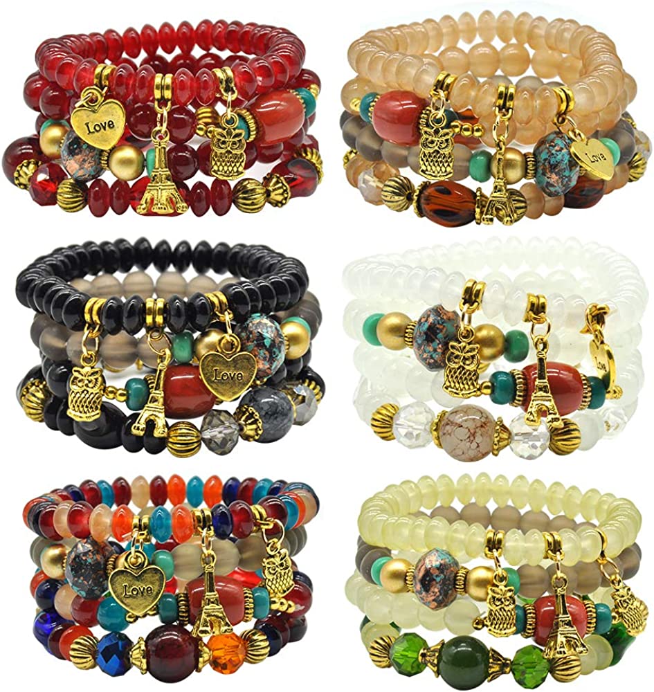 Bohemian Bracelet Sets for Women - 6 Sets Stackable Stretch Bracelets Multi-color Boho Jewelry for Women Hippie Bracelets Dainty Jewelry Best Friend Gift - Image 2